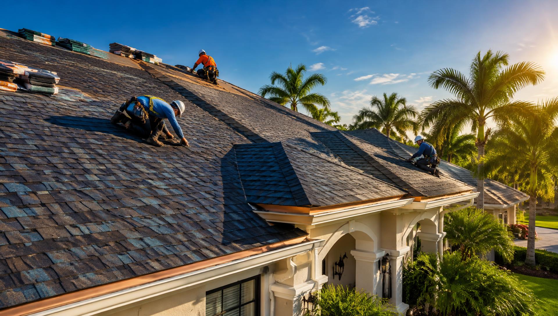 New shingle roof being installed on a Sarasota, Florida home